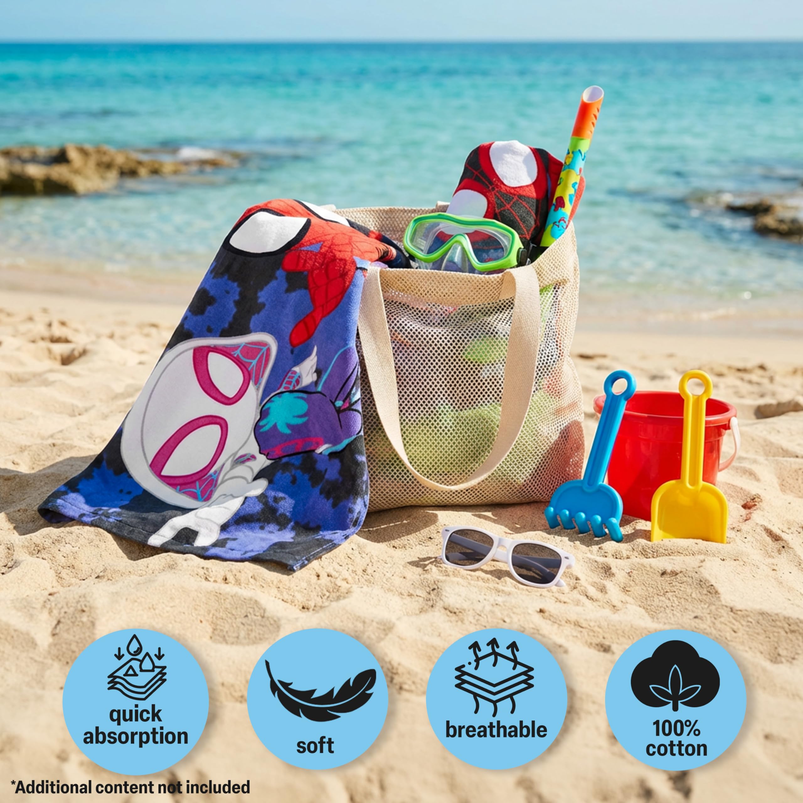 Get Trend Spidey hooded bath towel keeps hair warm and dry during breaks.