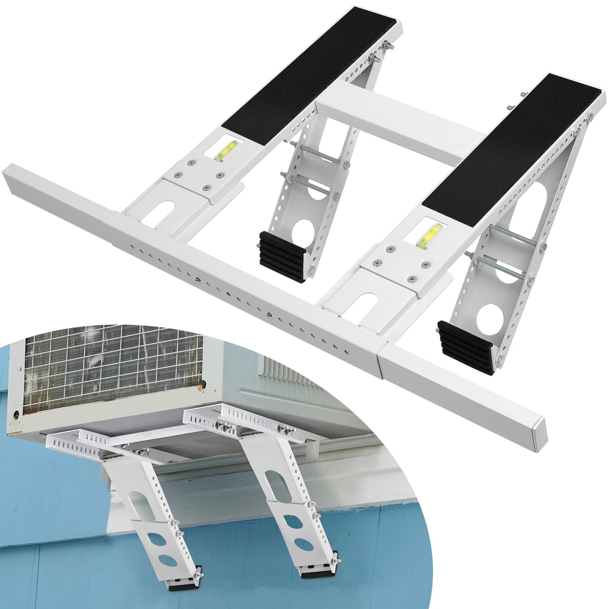 Getlstub air conditioner bracket, side view, showcasing sturdy steel support up to 220 pounds.