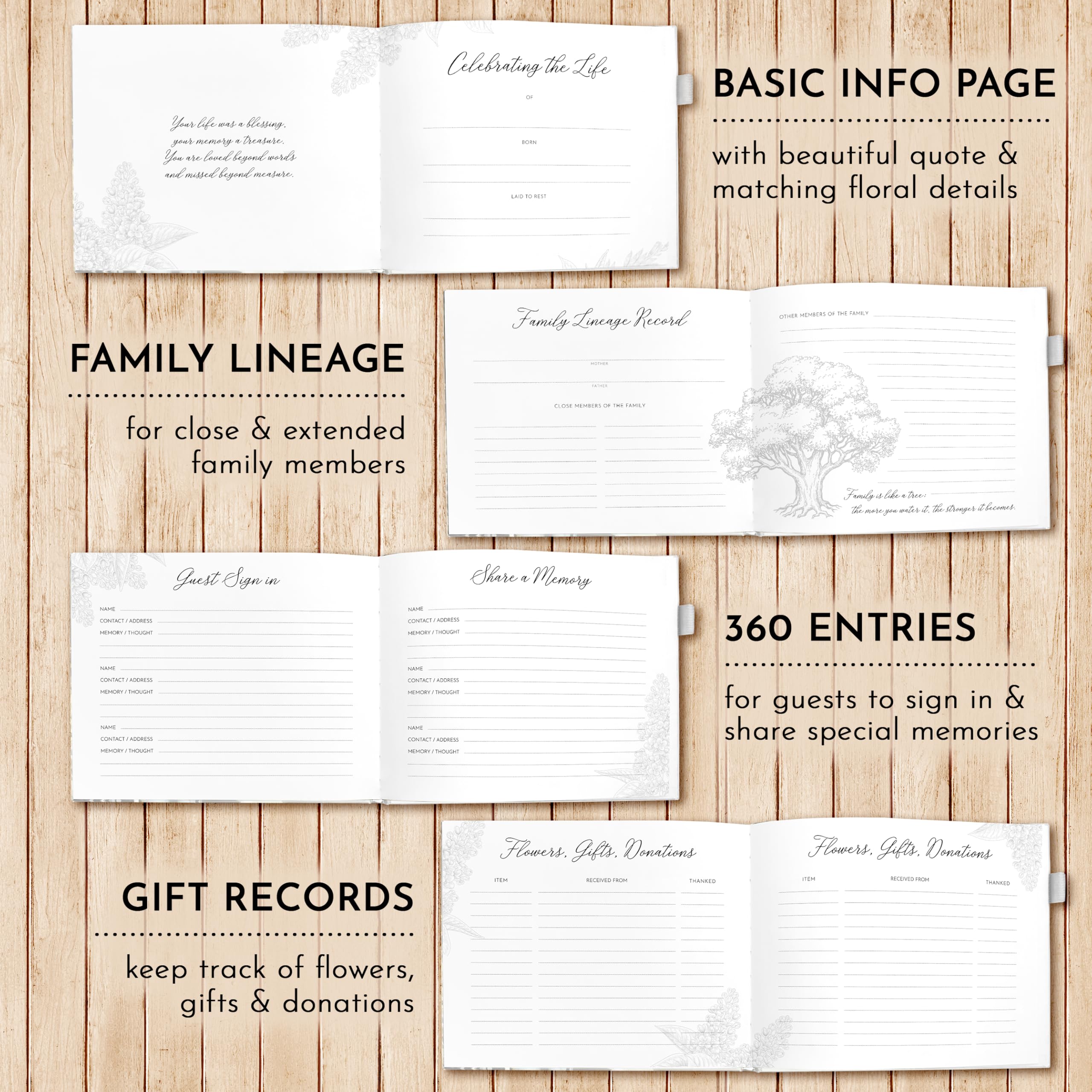 GetProducts Elegant White Funeral Guest Book elastic band keeps memories secure