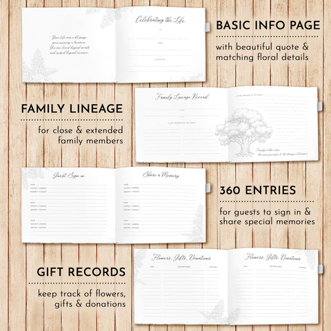 GetProducts Elegant White Funeral Guest Book elastic band keeps memories secure
