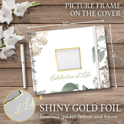 GetProducts Elegant White Funeral Guest Book pages illustrate spacious entries for memories