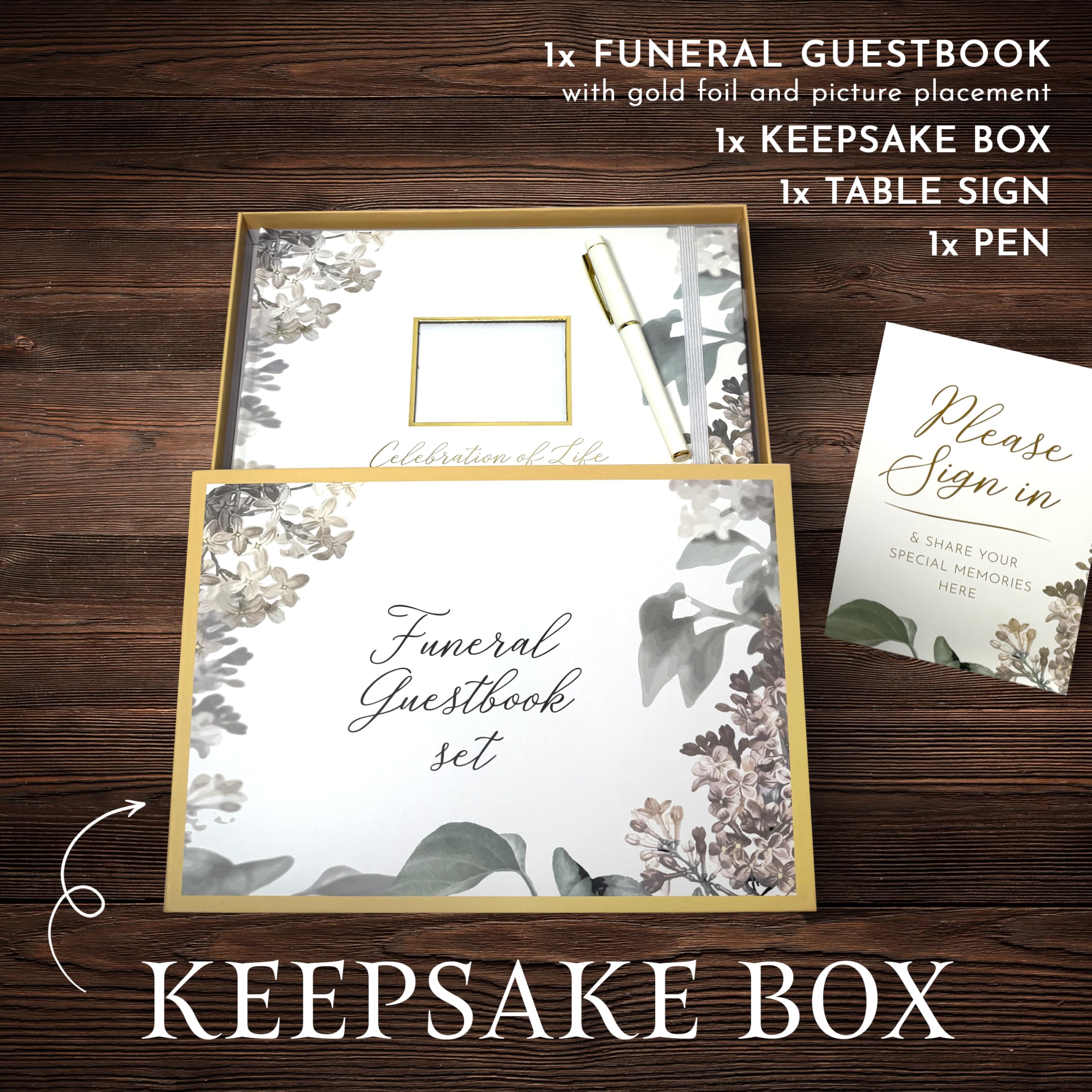 GetProducts Elegant White Funeral Guest Book elastic pen loop keeps pen ready