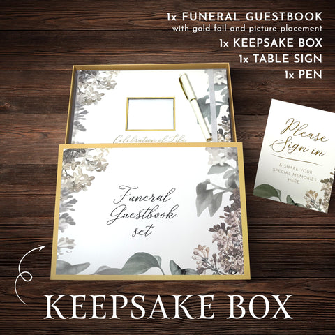 GetProducts Elegant White Funeral Guest Book elastic pen loop keeps pen ready