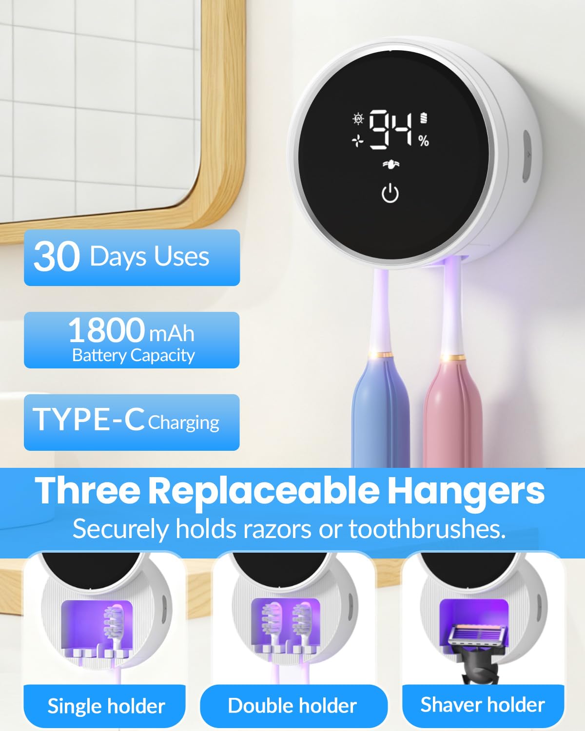 GEVOODIX cleaner features 360° chamber and UV light to keep brushes fresh.