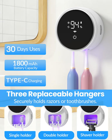 GEVOODIX cleaner features 360° chamber and UV light to keep brushes fresh.