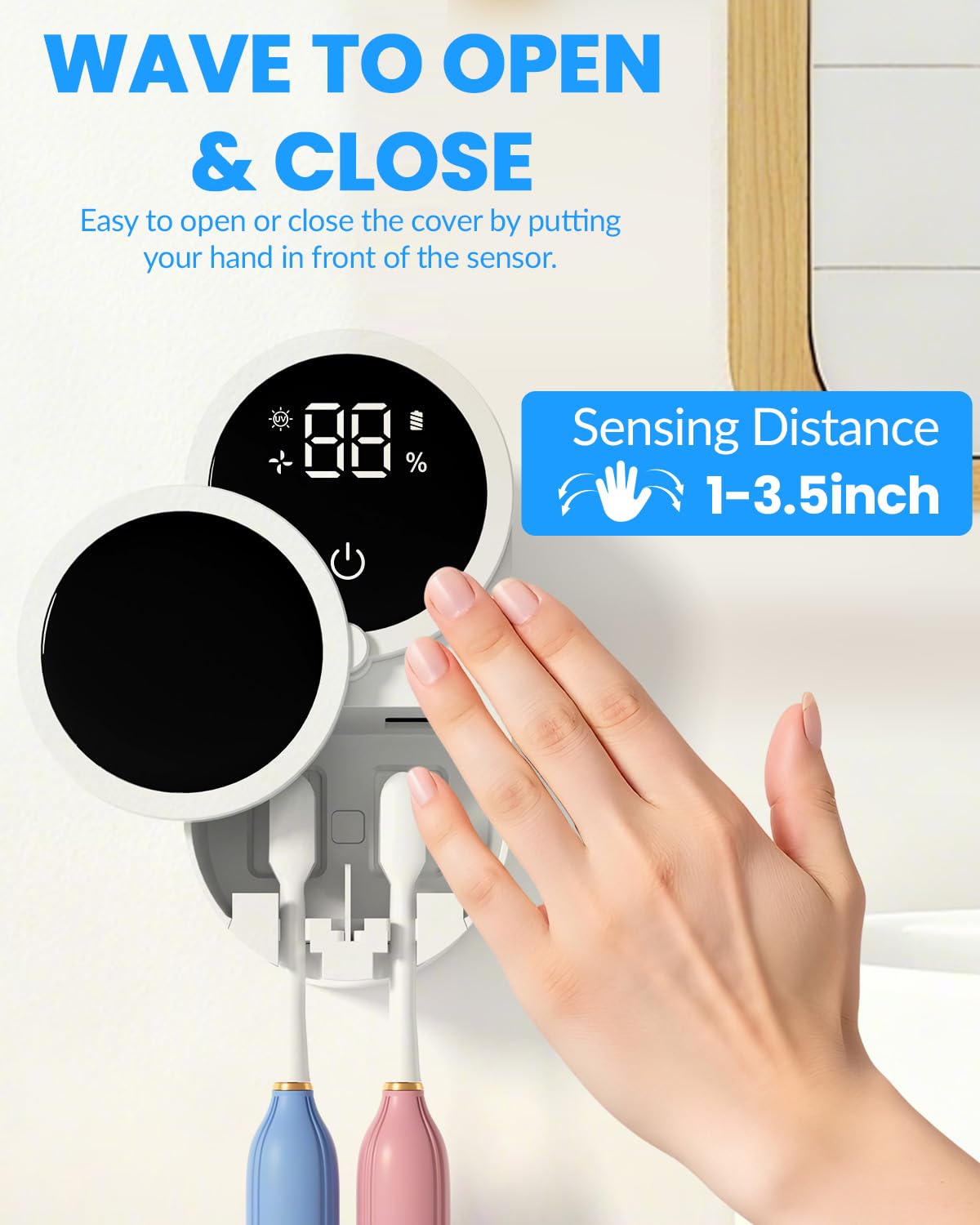 GEVOODIX wall-mounted toothbrush organizer saves counter space for a tidier bathroom.