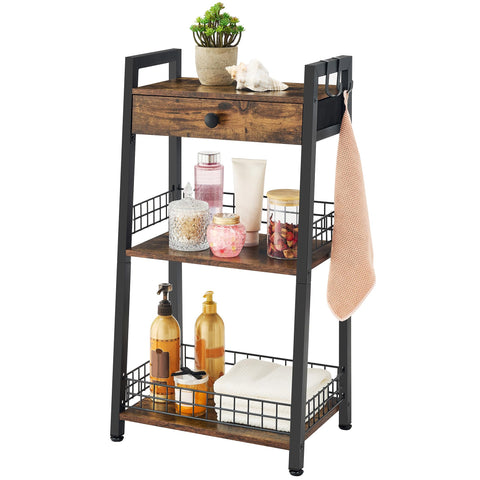 Gewudraw 3-Tier Ladder Shelf with Drawer for compact storage
