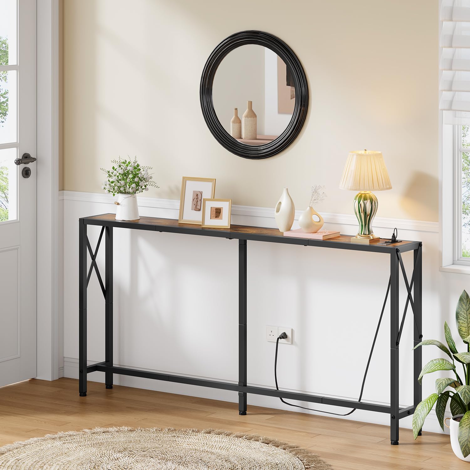 Gewudraw 55.1-inch slim sofa table behind couch fits narrow spaces
