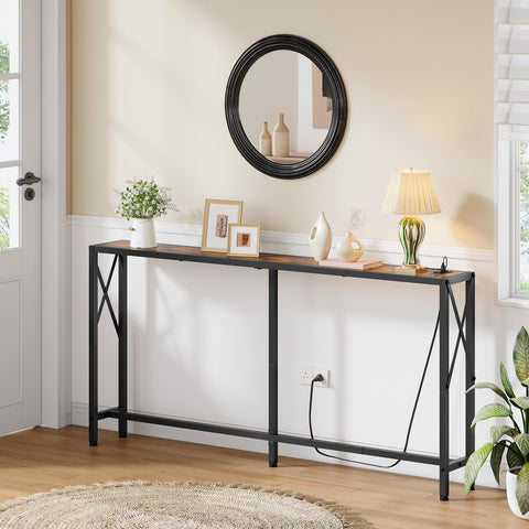 Gewudraw 55.1-inch slim sofa table behind couch fits narrow spaces