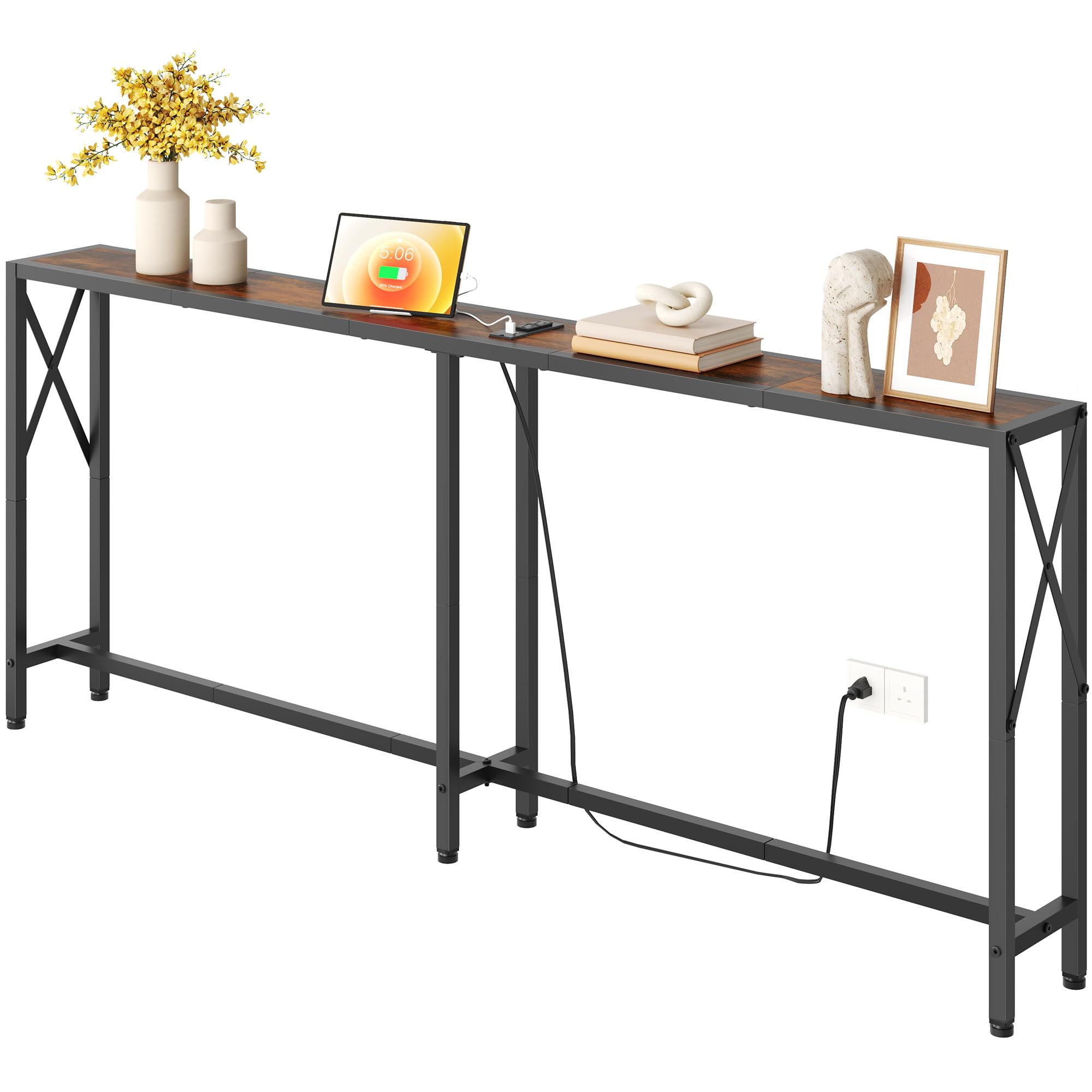 Gewudraw 70in skinny sofa table back view showing slim profile for tight spaces