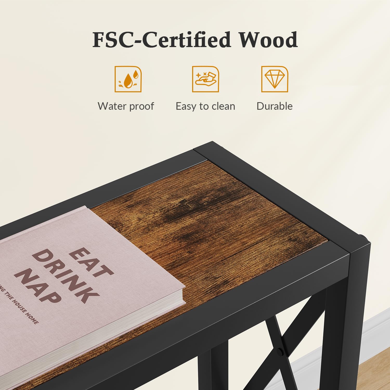 Gewudraw 70in skinny sofa table FSC-certified wood detail