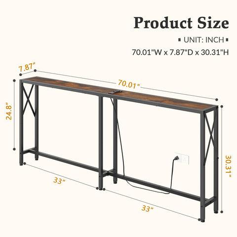 Gewudraw 70in skinny sofa table side profile highlighting narrow footprint