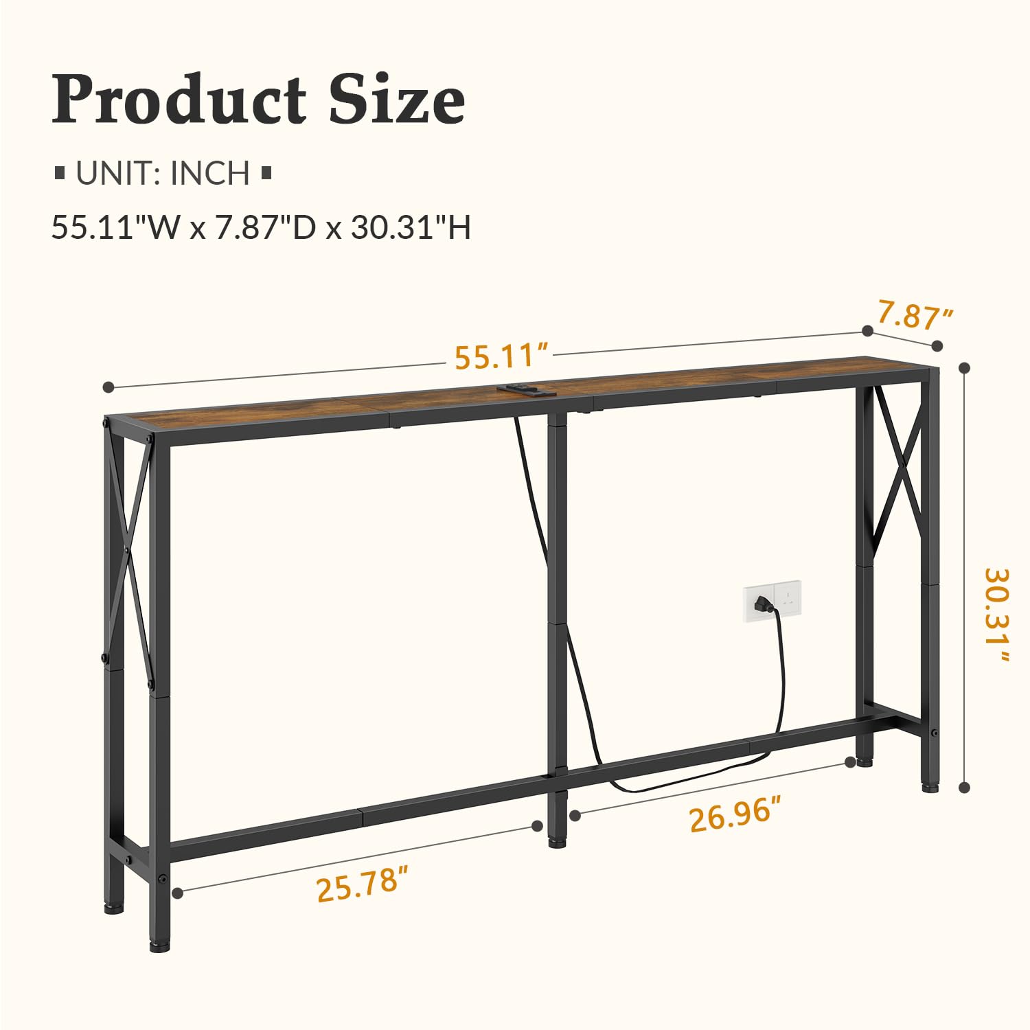 Gewudraw industrial skinny hallway table with sturdy X-frame