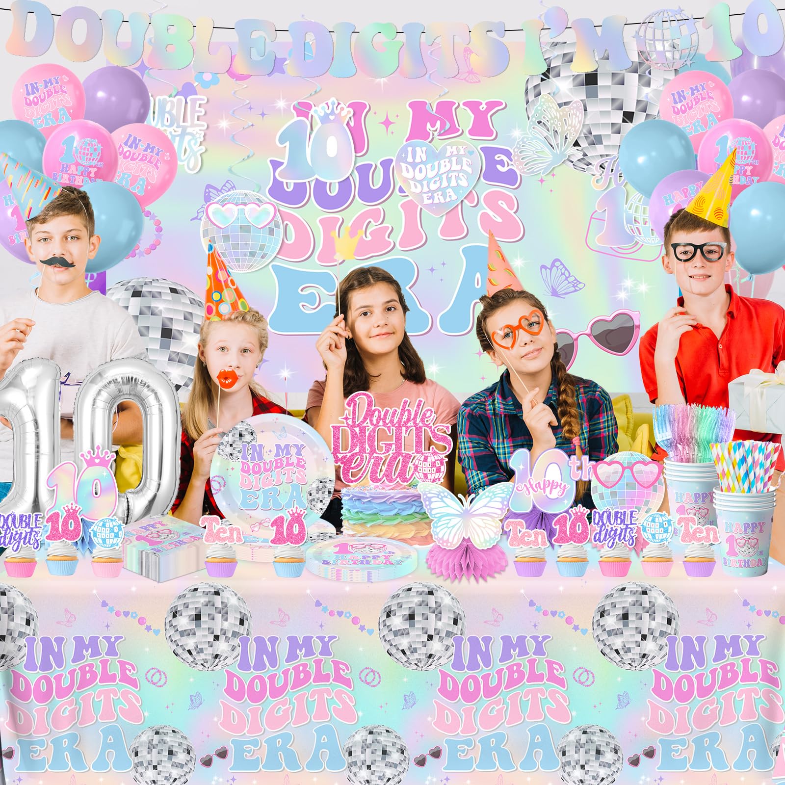 Gexlaju 10th birthday backdrop creates a playful focal point for group photos