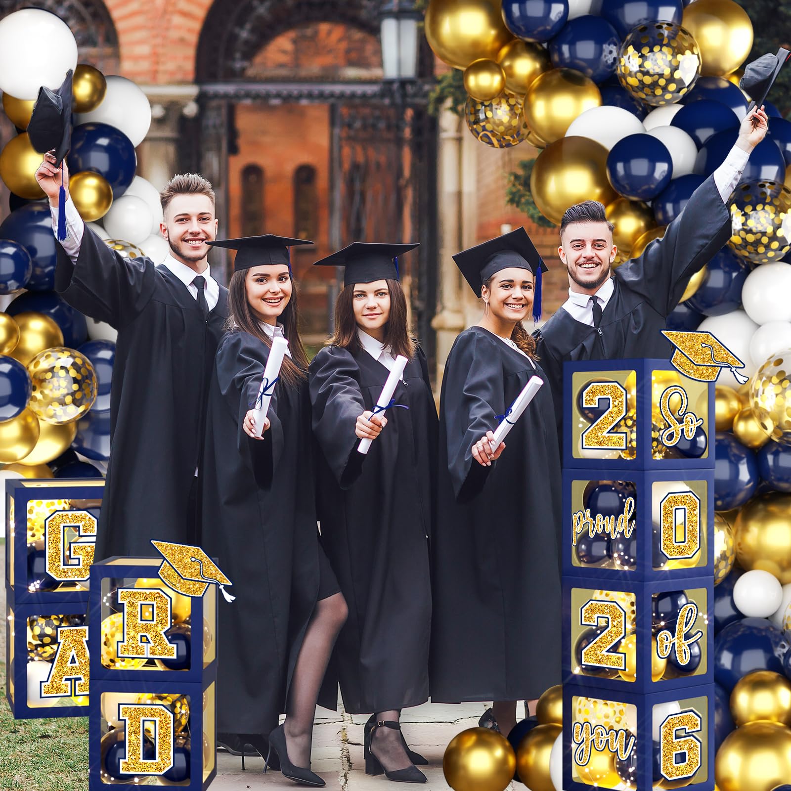 Gexlaju grad letters and So Proud banner customize party theme.