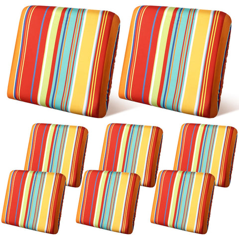 Geyoga 8-pcs patio cushion covers in rainbow stripes protect outdoor cushions with style