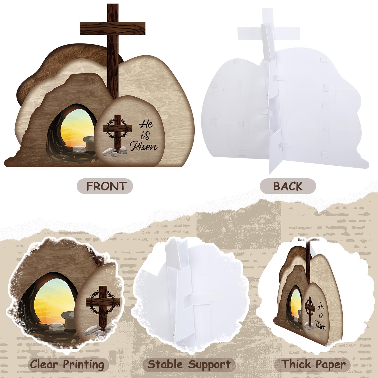Geyoga Easter tomb PVC decor cross on rock, suitable for photo backdrops and storytelling