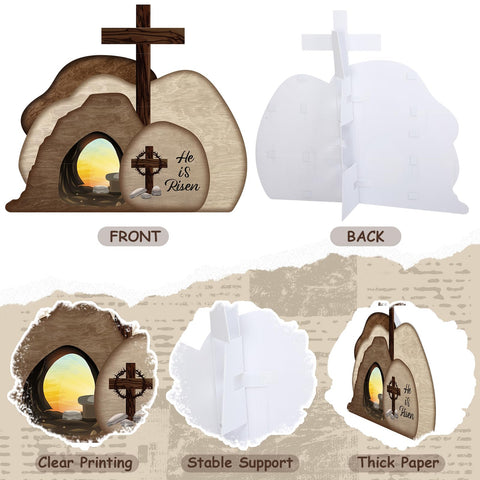 Geyoga Easter tomb PVC decor cross on rock, suitable for photo backdrops and storytelling