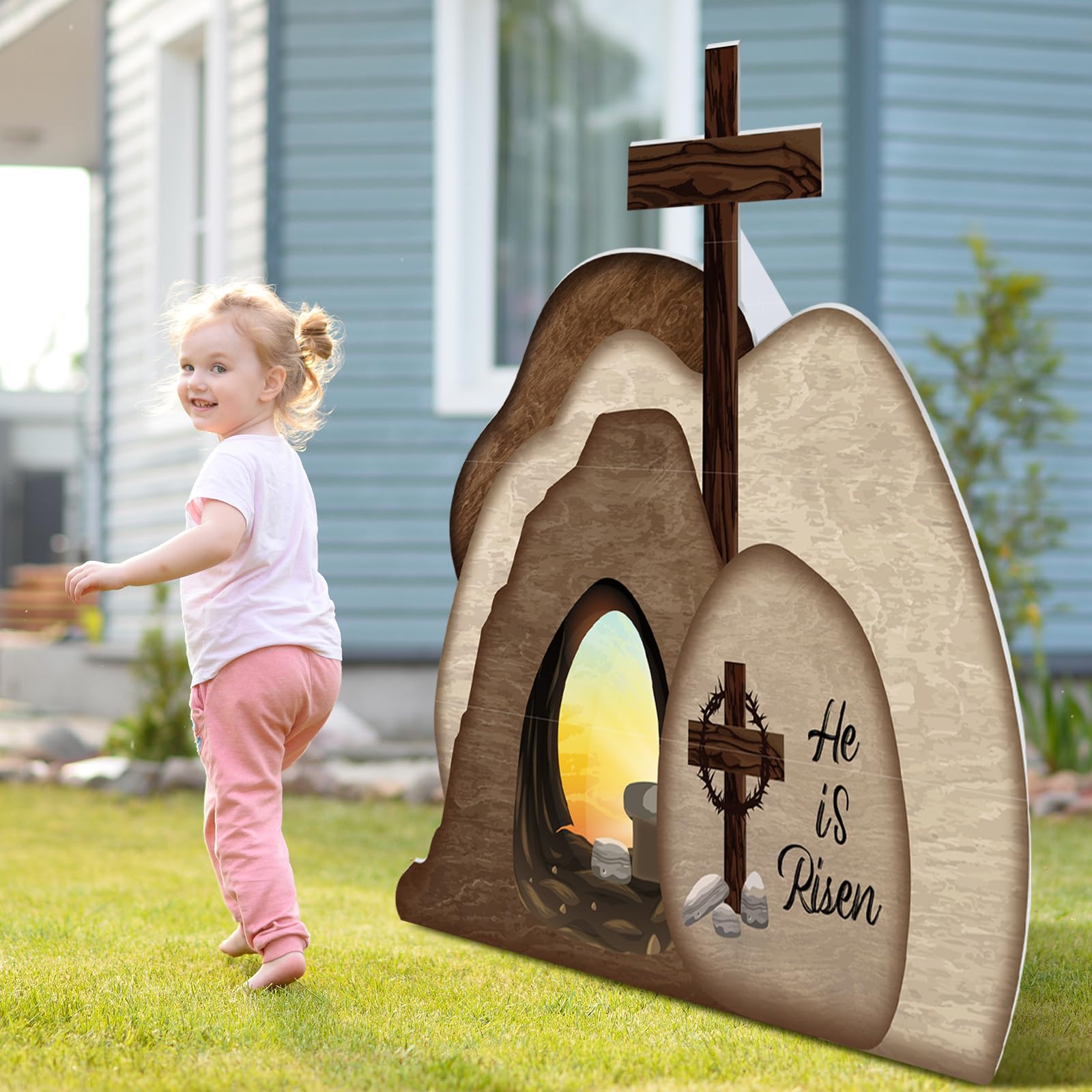 Geyoga Easter tomb decor triangular support back, easy setup for quick staging