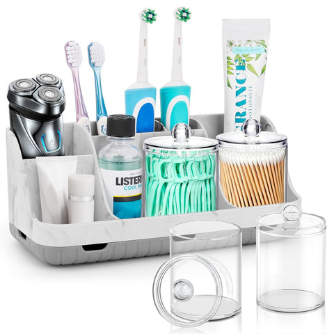 GFWARE bathroom toothbrush holder with two tiers and seven slots for organized vanity storage.