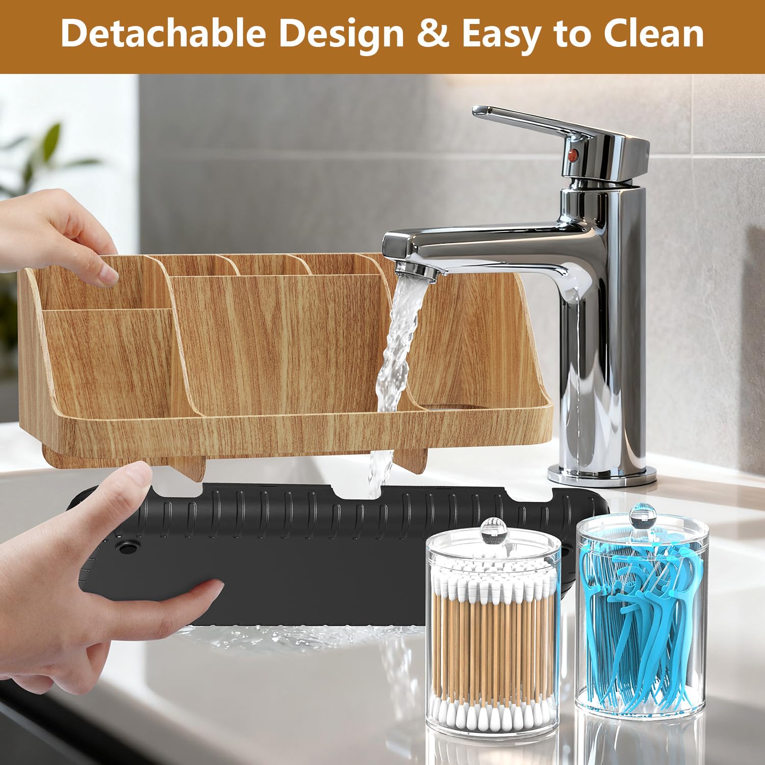 GFWARE tiered bathroom organizer with seven slots for separate storage.