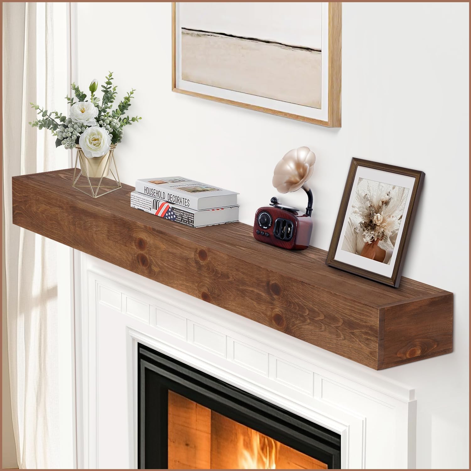 G GOOD GAIN 60inch woodgrain fireplace mantel enhances rustic living rooms.
