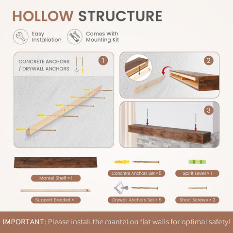 G GOOD GAIN hollow-design mantel allows quick, tool-free installation.