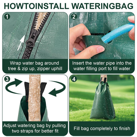 GGYKJSK Tree Water Bag installs quickly with a standard garden hose.