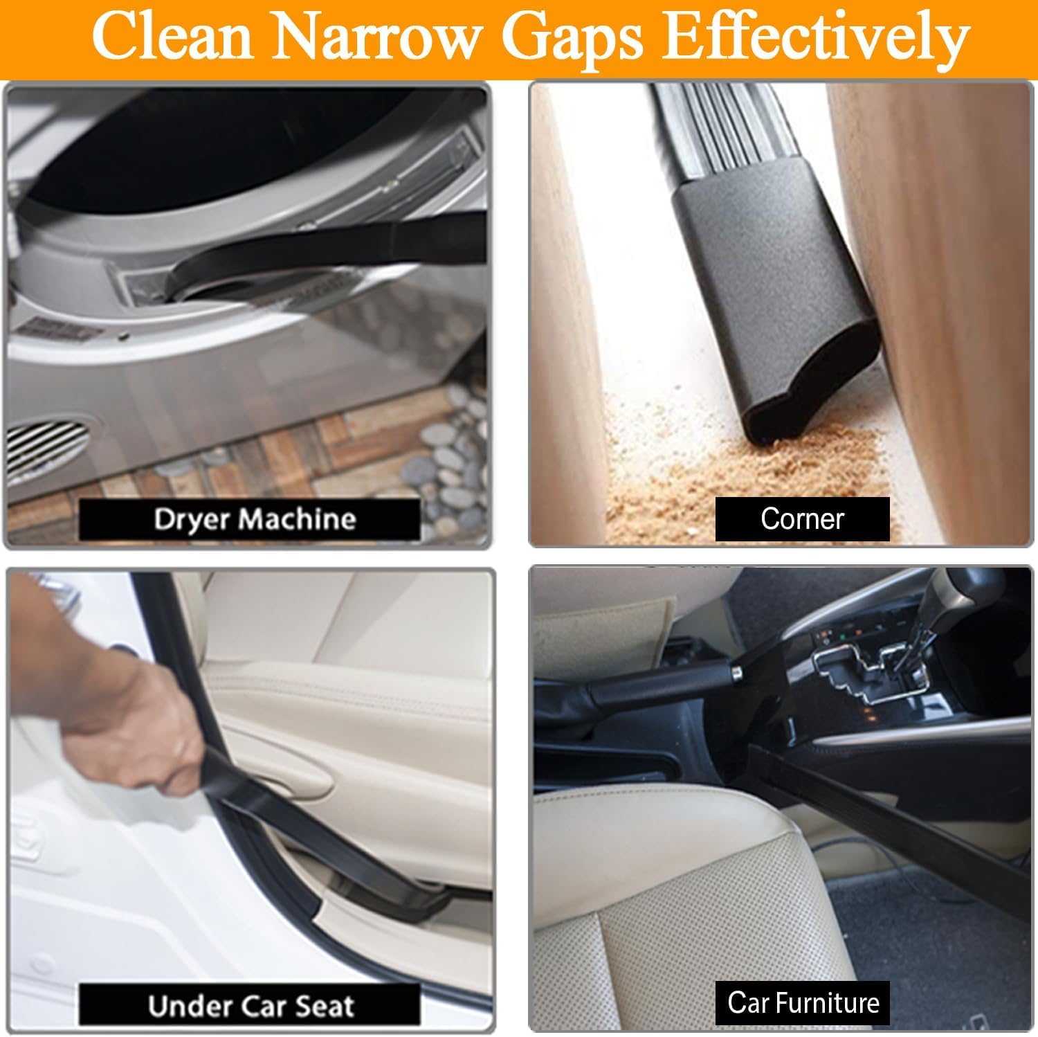 GHAMADE flexible crevice tool reaches tight spots and dryer vent lint.