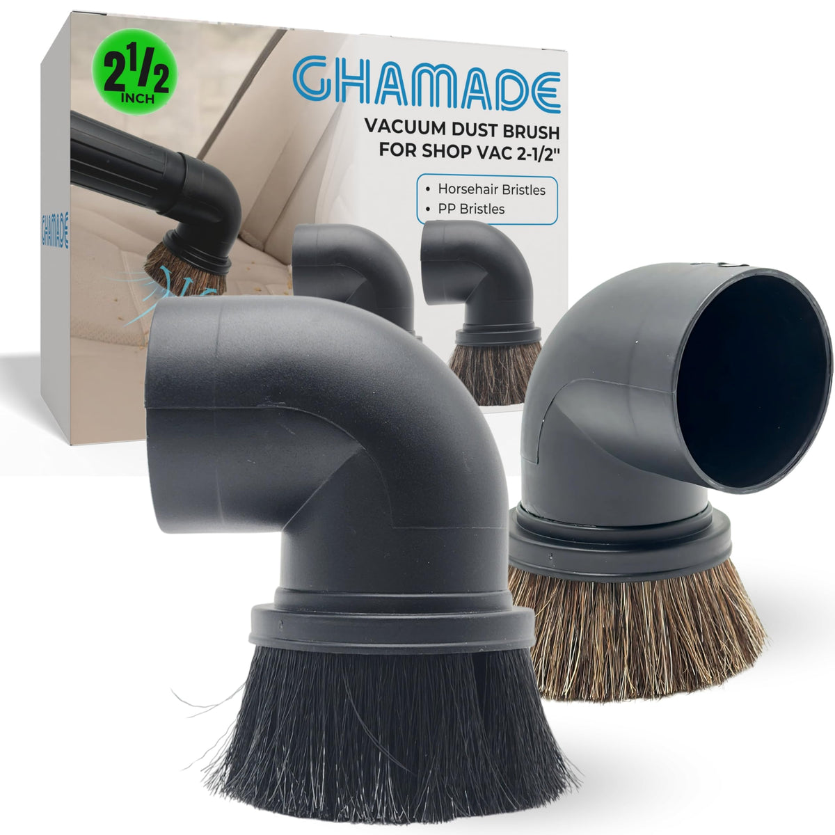 GHAMADE horsehair brush attachment for vacuum, gentle on delicate surfaces.
