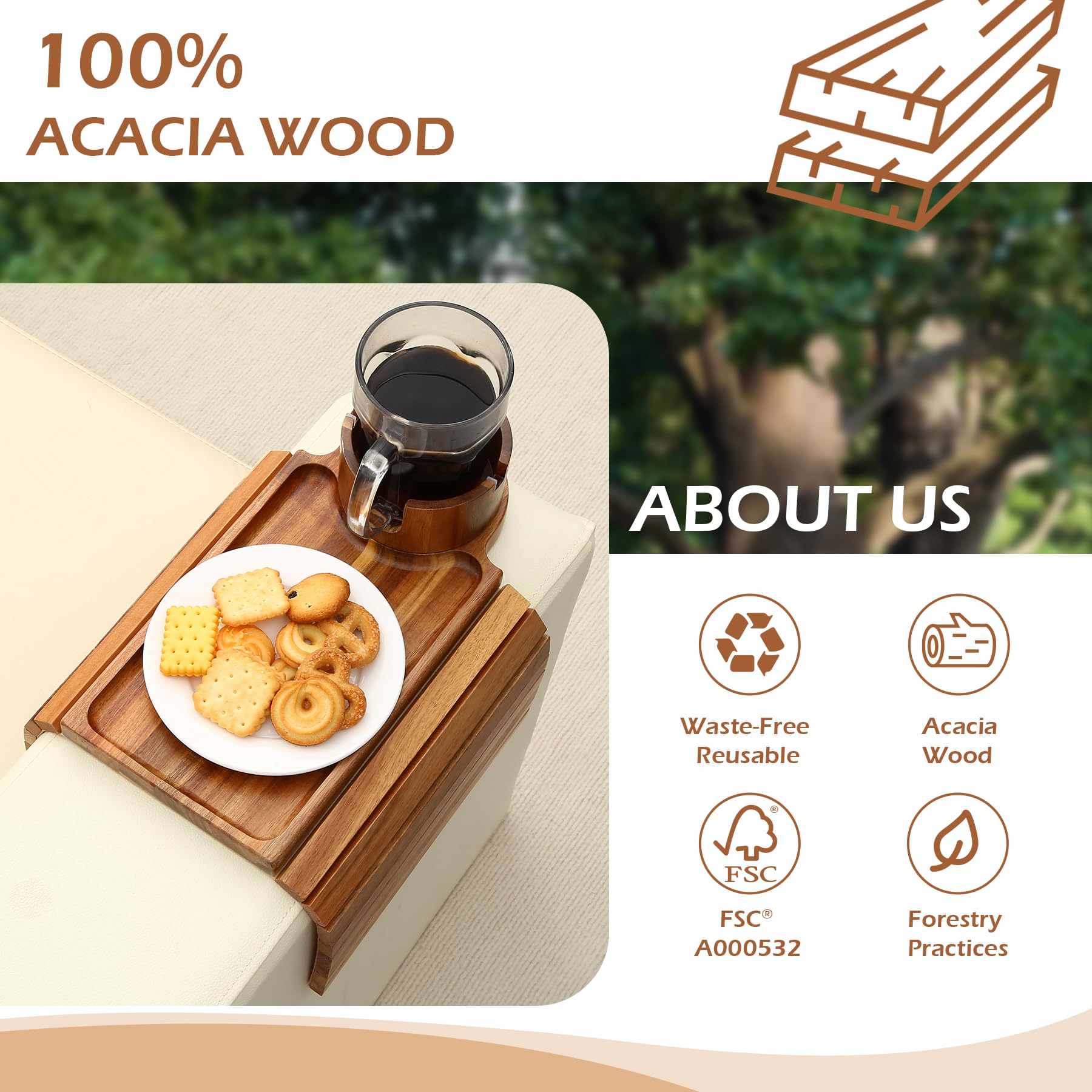 GHKINMAL acacia wood grain finish highlighting natural warmth and grain.