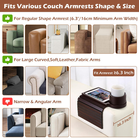 GHKINMAL bamboo armrest clip-on table adds a sturdy on-sofa surface.