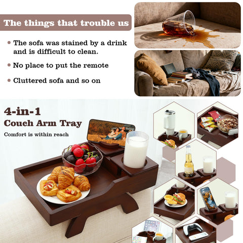 GHKINMAL couch armrest table with 360° phone holder for flexible placement.