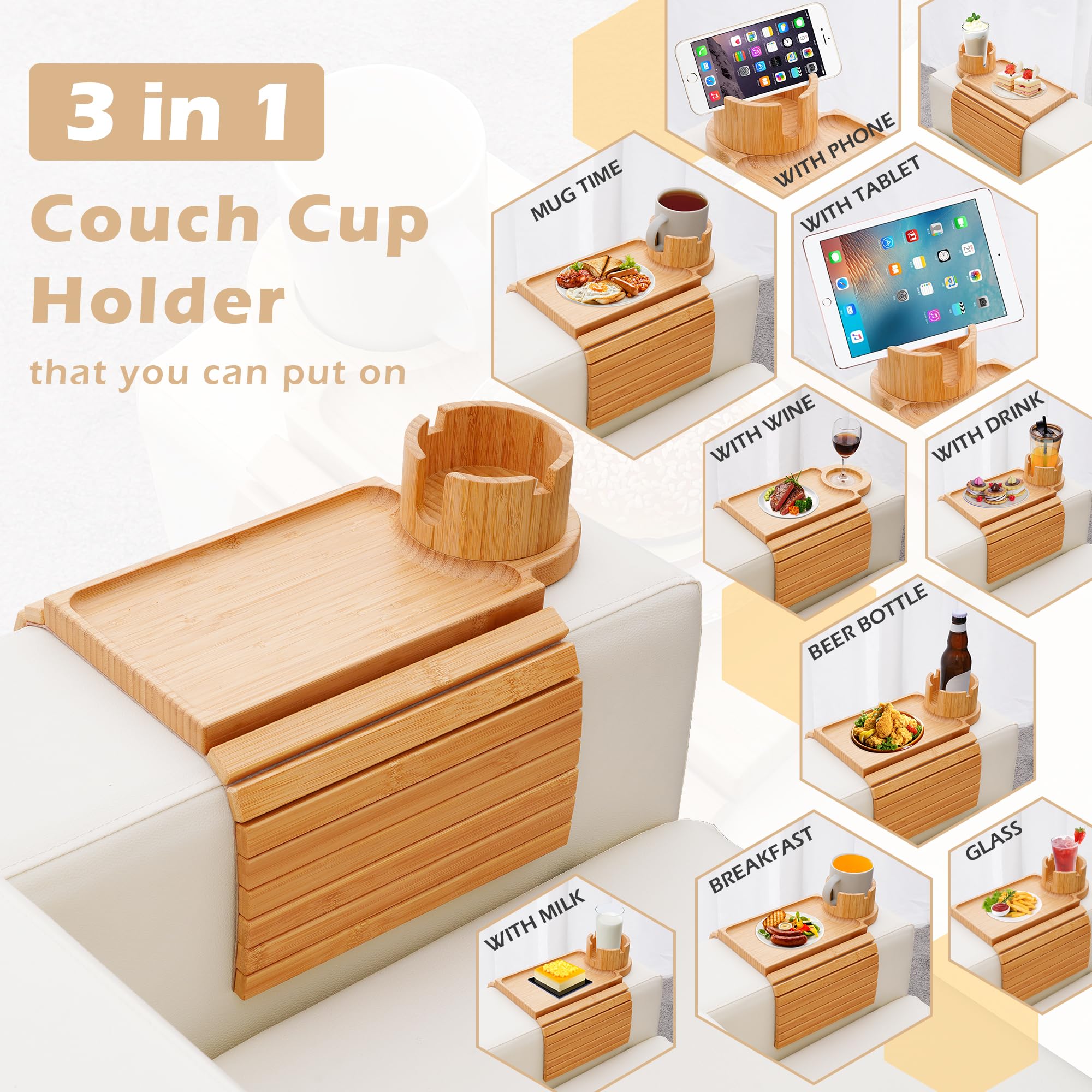 GHKINMAL bamboo armrest tray blends eco-friendly style with stability.