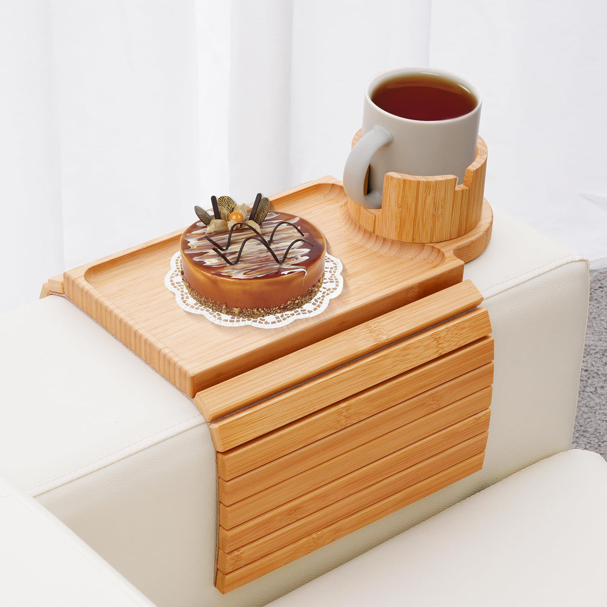 GHKINMAL couch cup holder tray for snacks and drinks within easy reach.