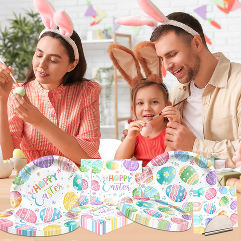 Disposable Easter tableware keeps cleanup quick and easy.