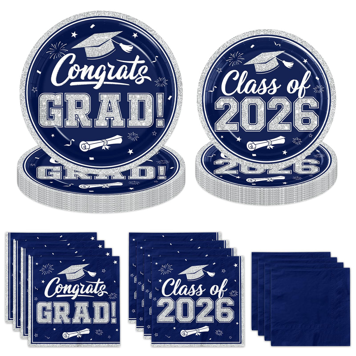 Ghokawu 9-inch navy-silver graduation plates ready for service and easy cleanup
