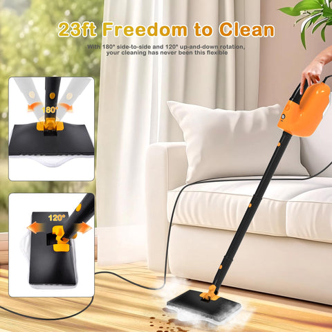 GHORA steam mop removable tank for easy refills and fast setup.