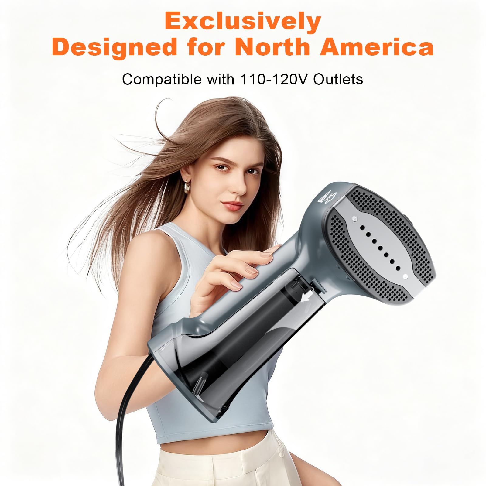 GHORA steamer showing long 7.9ft cord for flexible positioning