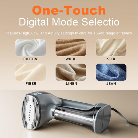 GHORA ceramic soleplate and smart temp control on fabric