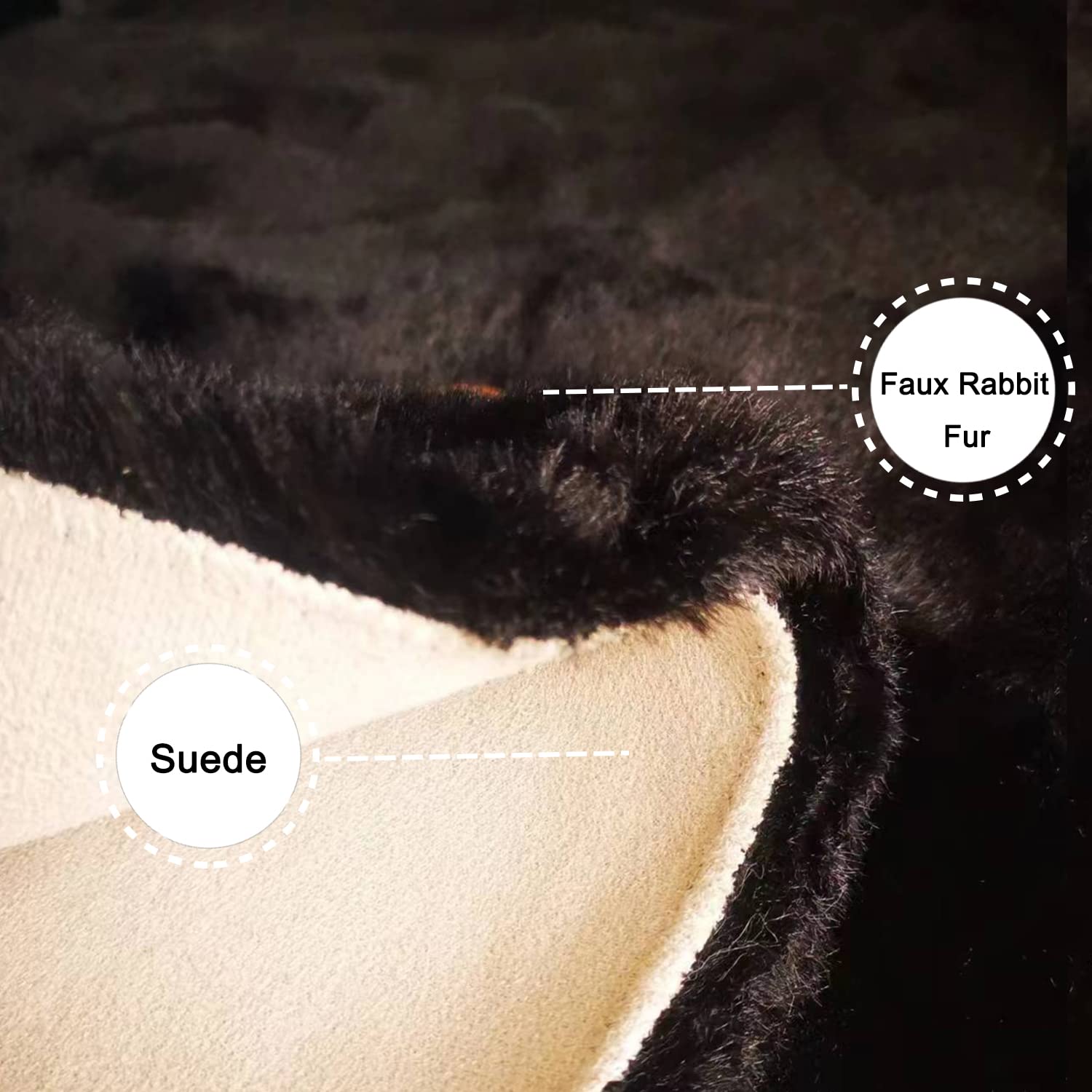 Ghouse faux rabbit fur rug close-up, rich texture for a luxurious bedroom vibe.