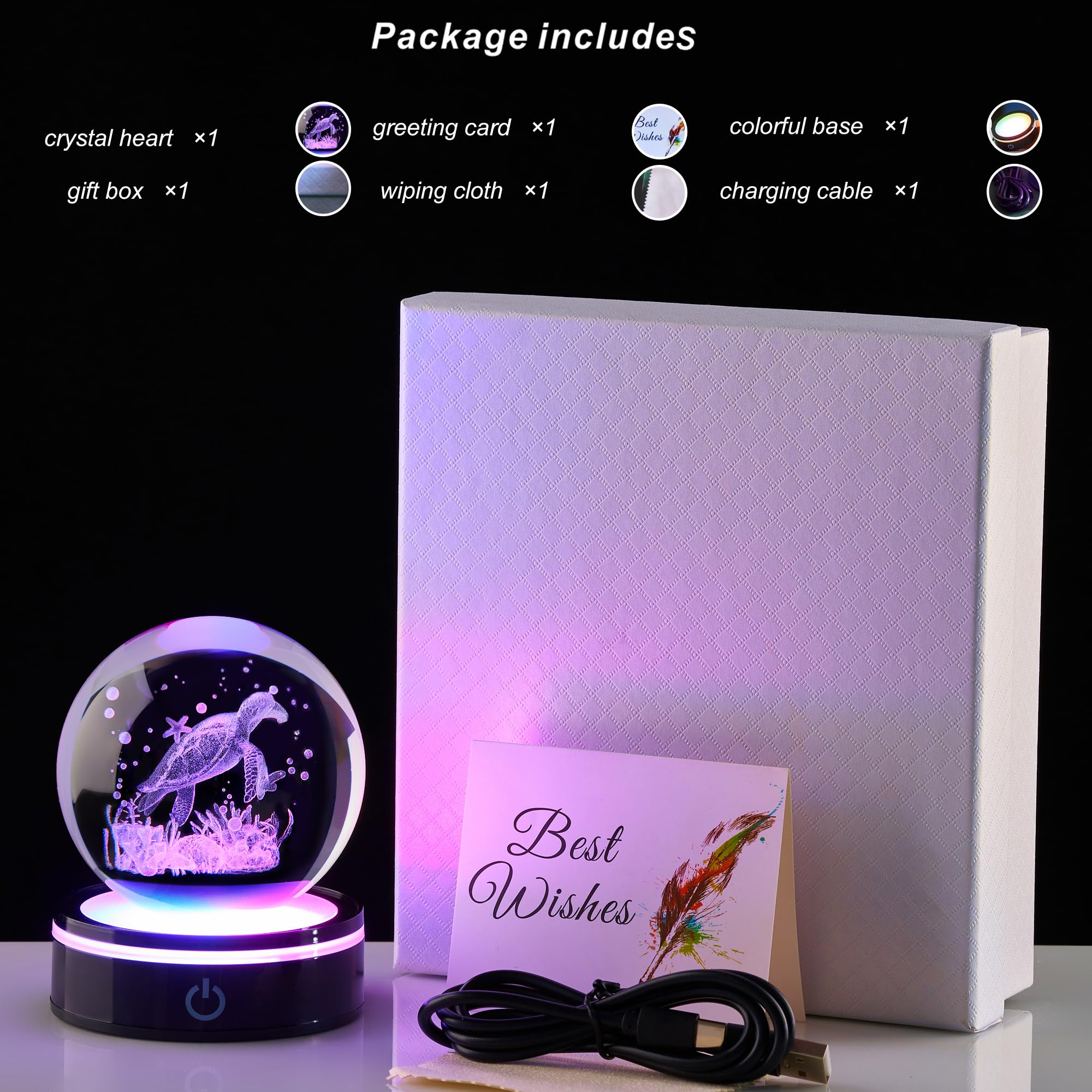 Ghtixsu multicolor LED base bathes the crystal in light.