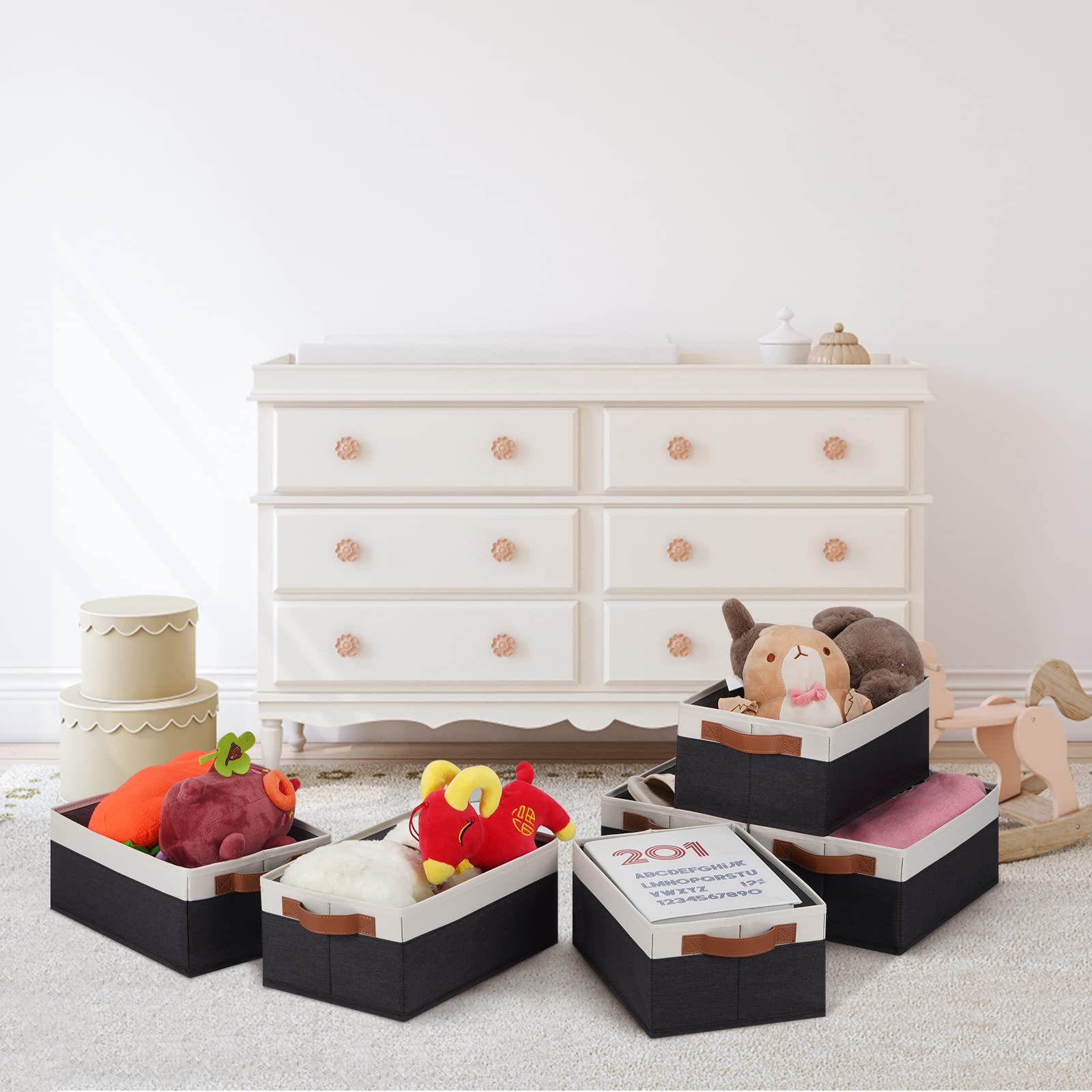 Six-pack GhvyenntteS bins organize home and office on shelves.