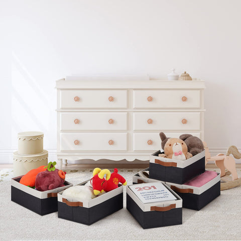 Six-pack GhvyenntteS bins organize home and office on shelves.