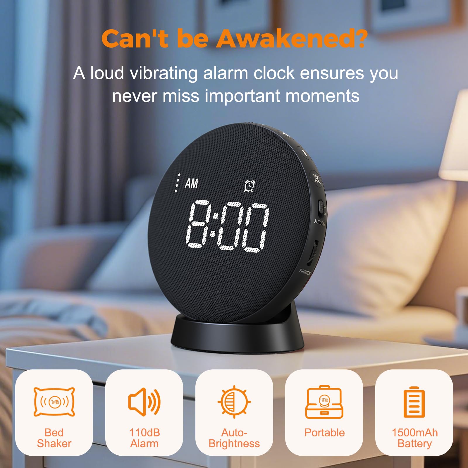 Gianna Alarm Clock bed-shaker-action, helps wake you through heavy covers.