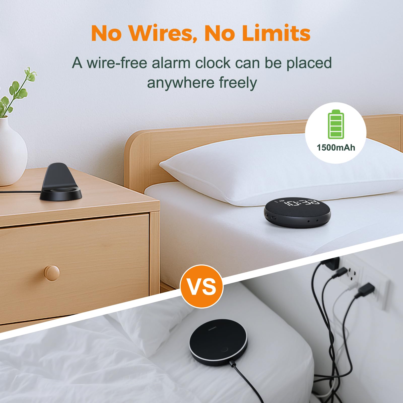 Gianna Alarm Clock rechargeable-portable, reliable wake-up anywhere.