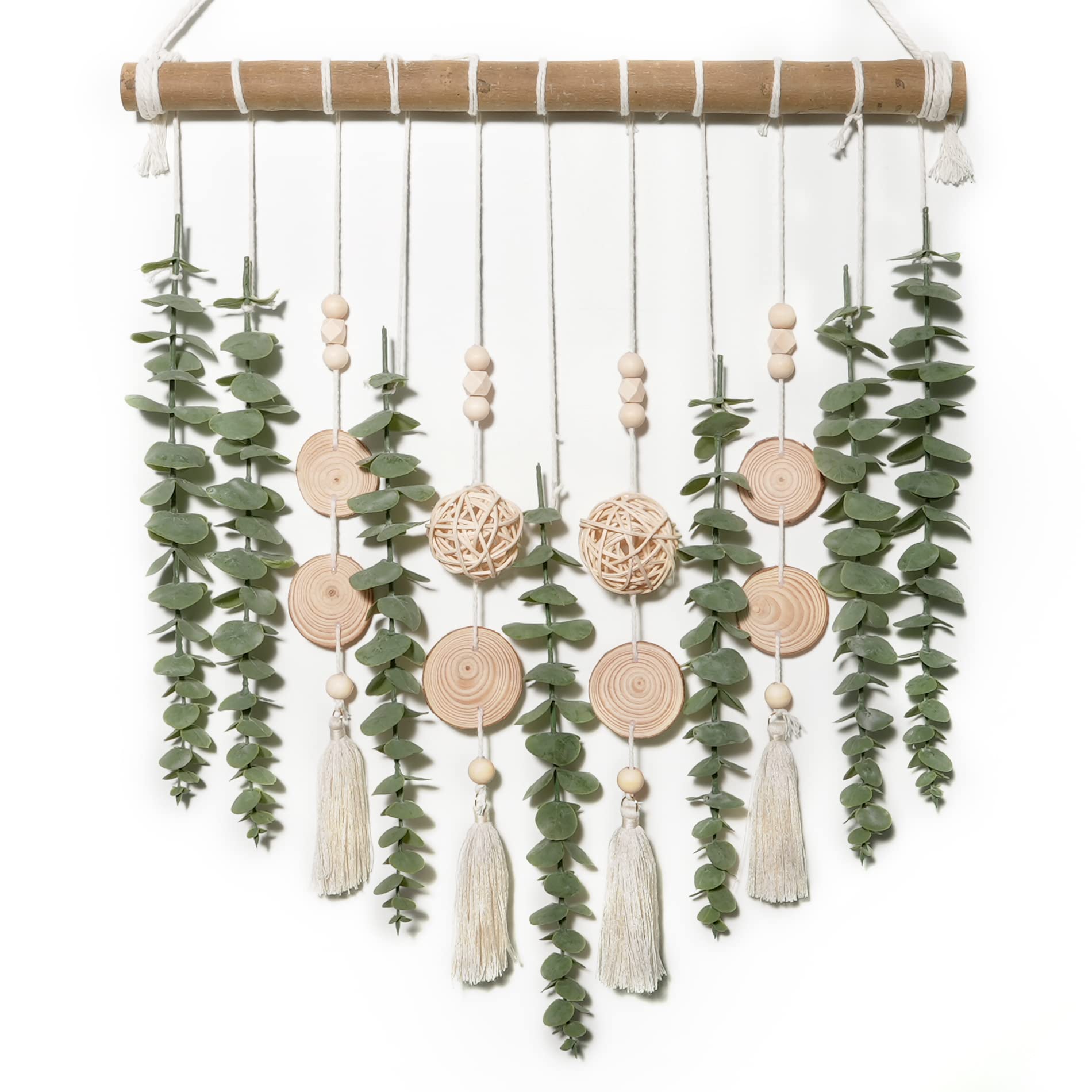 GIAUMA boho wall decor eucalyptus hanging with wood rod adds natural texture to any room.