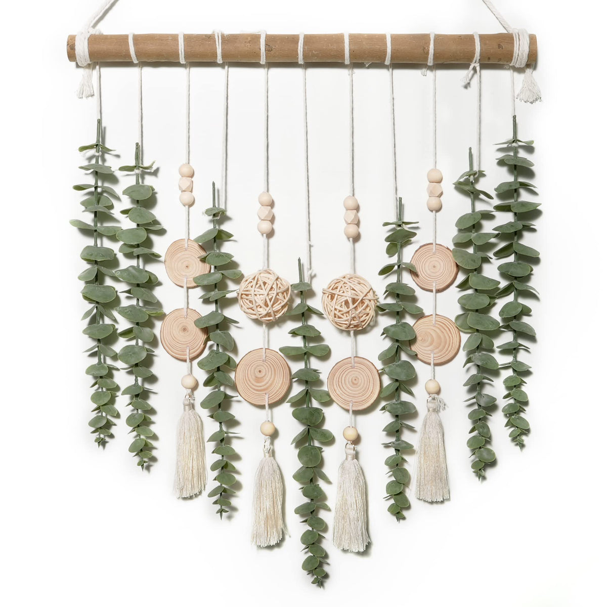 GIAUMA boho wall decor eucalyptus hanging with wood rod adds natural texture to any room.