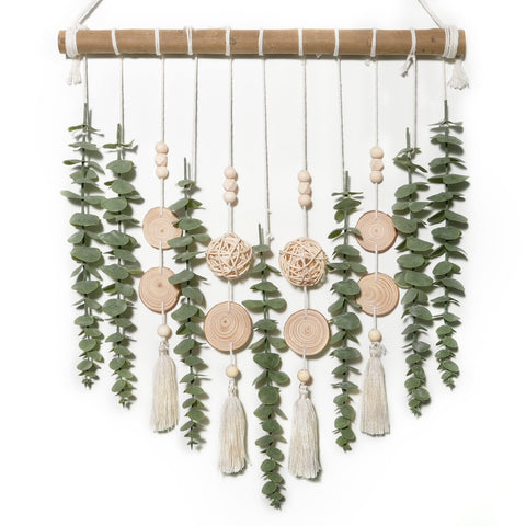 GIAUMA boho wall decor eucalyptus hanging with wood rod adds natural texture to any room.