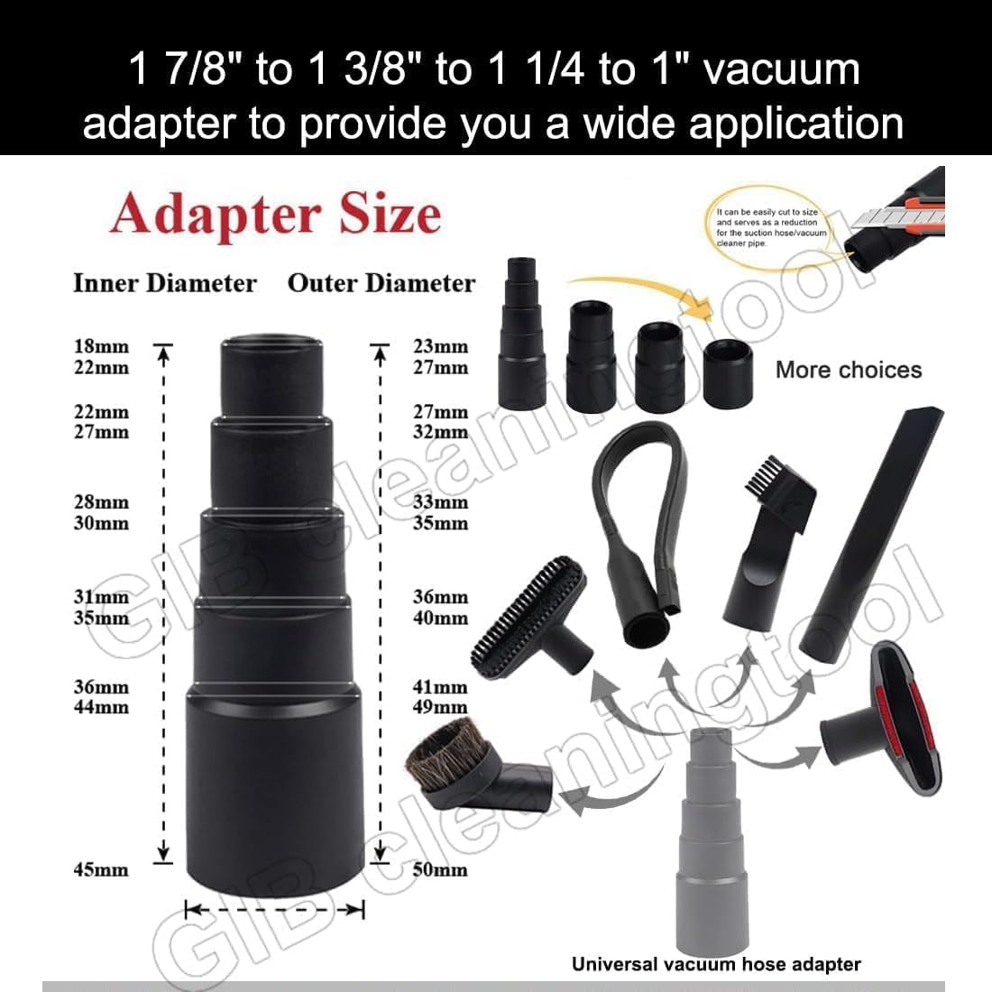 GIB Cleaningtool 2-1-2 to 1-1-4 hose adapter expands compatibility
